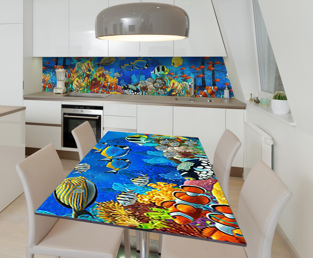 Наліпка 3Д виниловая на стол Zatarga «Тайны морского дна» 600х1200 мм для домов, квартир, столов, кофейн,
