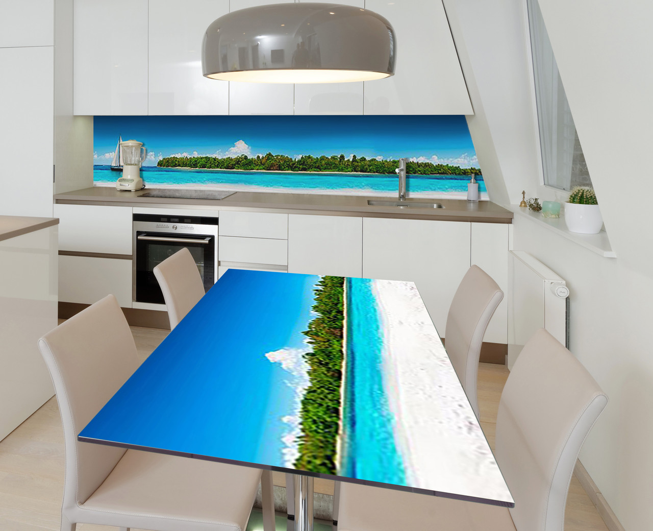 Наліпка 3Д вінілова на стіл Zatarga «Райська лагуна» 600х1200 мм для будинків, квартир, столів, кофеєнь, кафе, фото 1