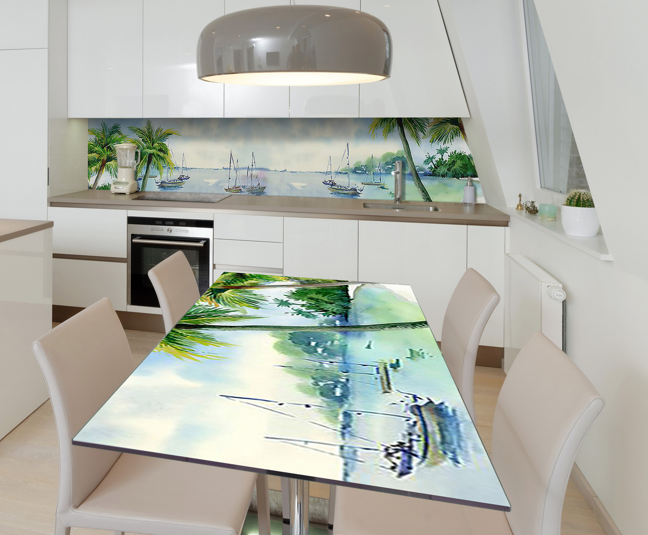 Наліпка 3Д вінілова на стіл Zatarga «Райська лагуна» 600х1200 мм для будинків, квартир, столів, кофеєнь, кафе, фото 1