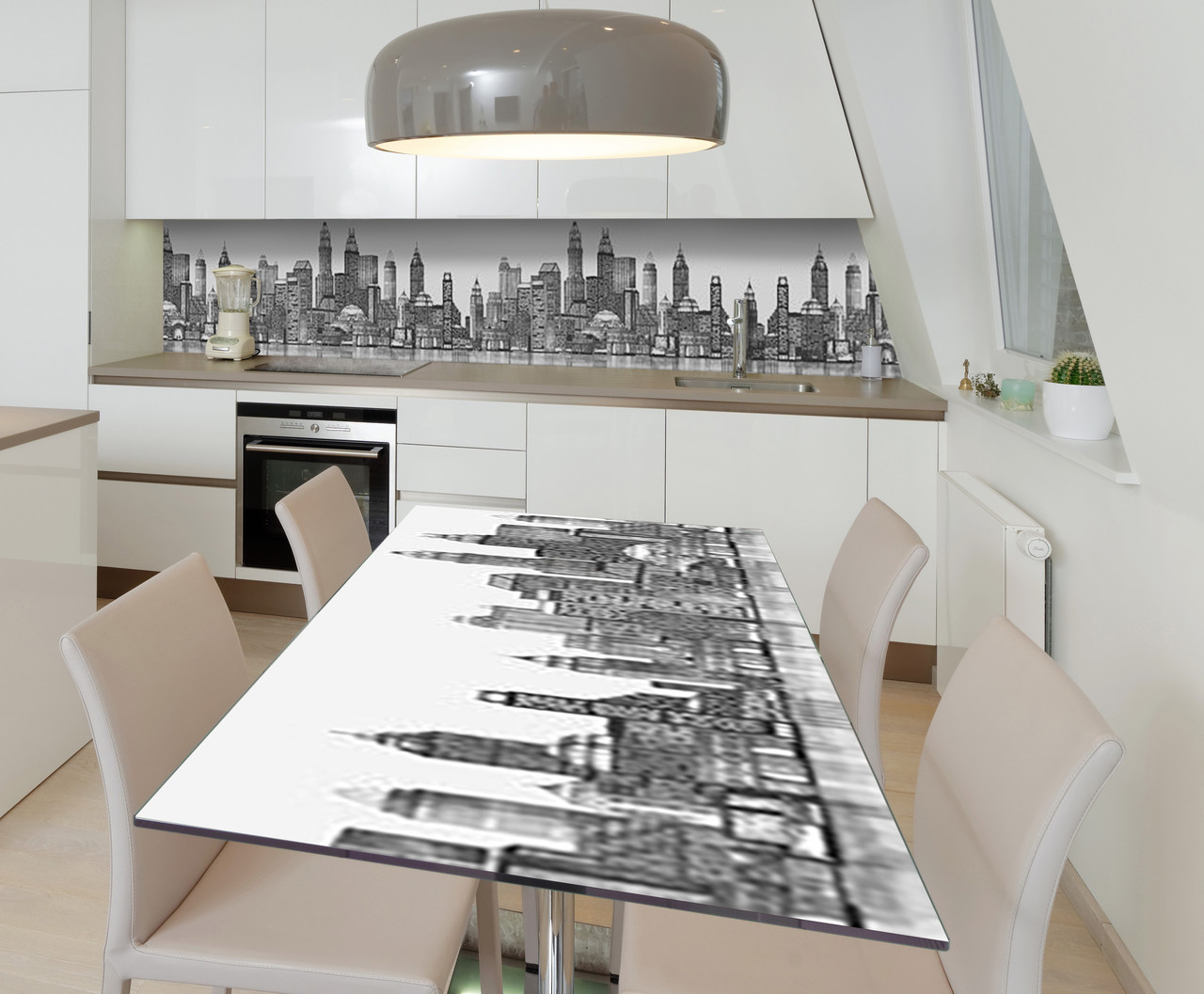 Наліпка 3Д виниловая на стол Zatarga «Небоскрёбы в зарисовках» 650х1200 мм для домов, квартир, столов,