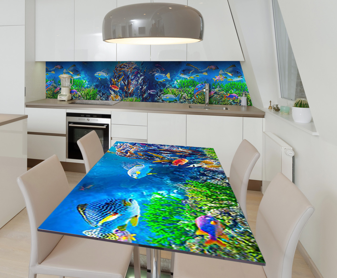 Наліпка 3Д вінілова на стіл Zatarga «Підводні мешканці» 600х1200 мм для будинків, квартир, столів, кофеєнь,