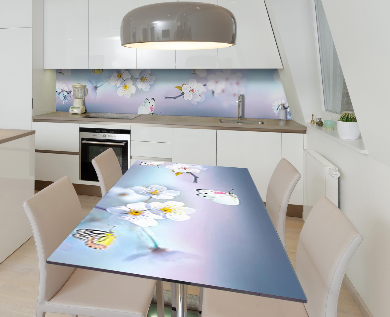 Наліпка 3Д виниловая на стол Zatarga «Порхающие в вишнях» 600х1200 мм для домов, квартир, столов, кофейн,