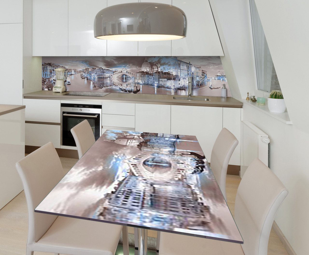 Наліпка 3Д виниловая на стол Zatarga «Чёрно-белая Венеция» 650х1200 мм для домов, квартир, столов, кофейн,