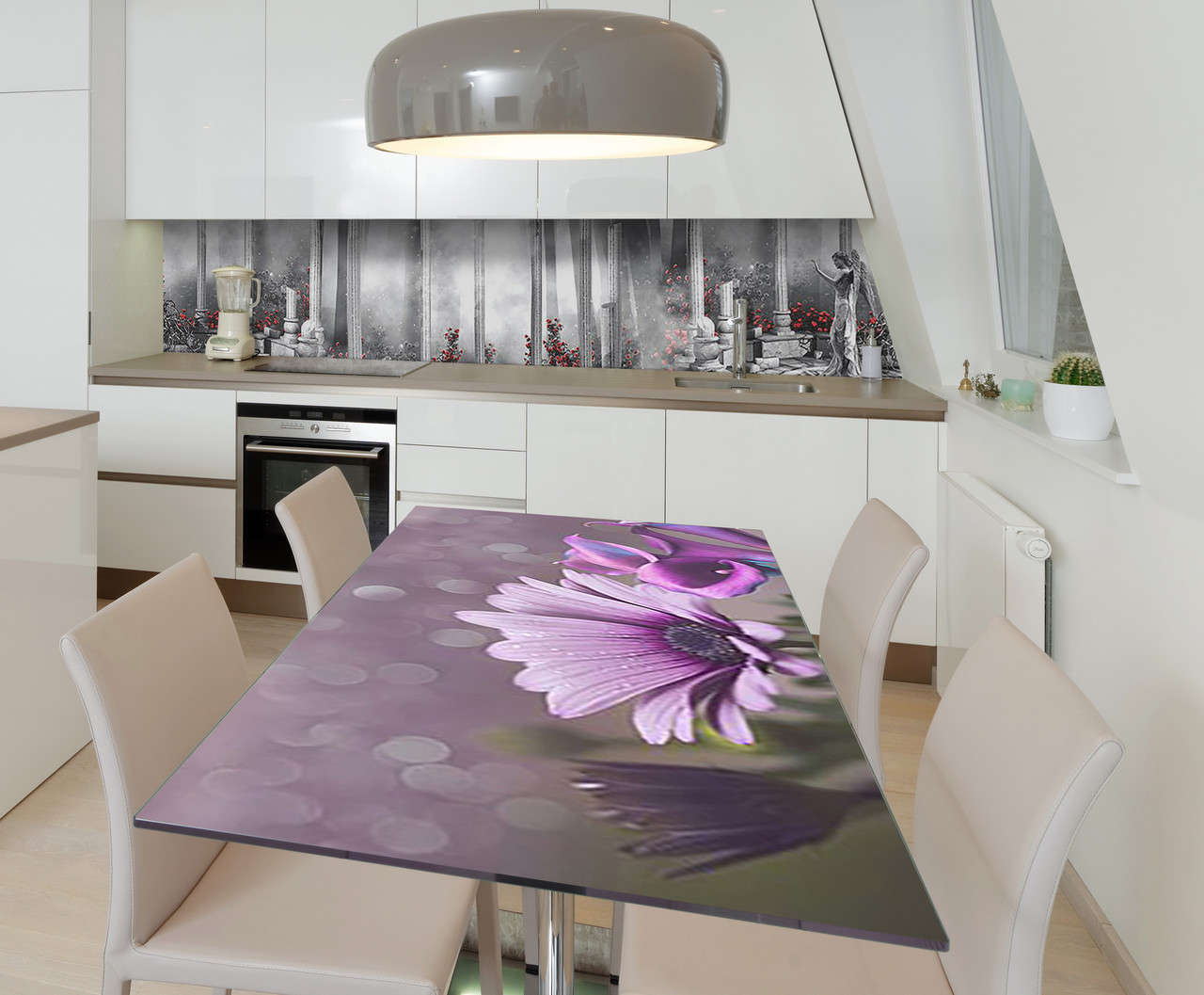 Наліпка 3Д вінілова на стіл Zatarga «Грецький сад» 600х1200 мм для будинків, квартир, столів, кофеєнь, кафе, фото 1