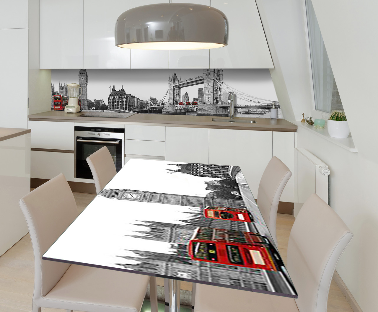 Наліпка 3Д виниловая на стол Zatarga «Лондонский монохром» 600х1200 мм для домов, квартир, столов, кофейн,, фото 1
