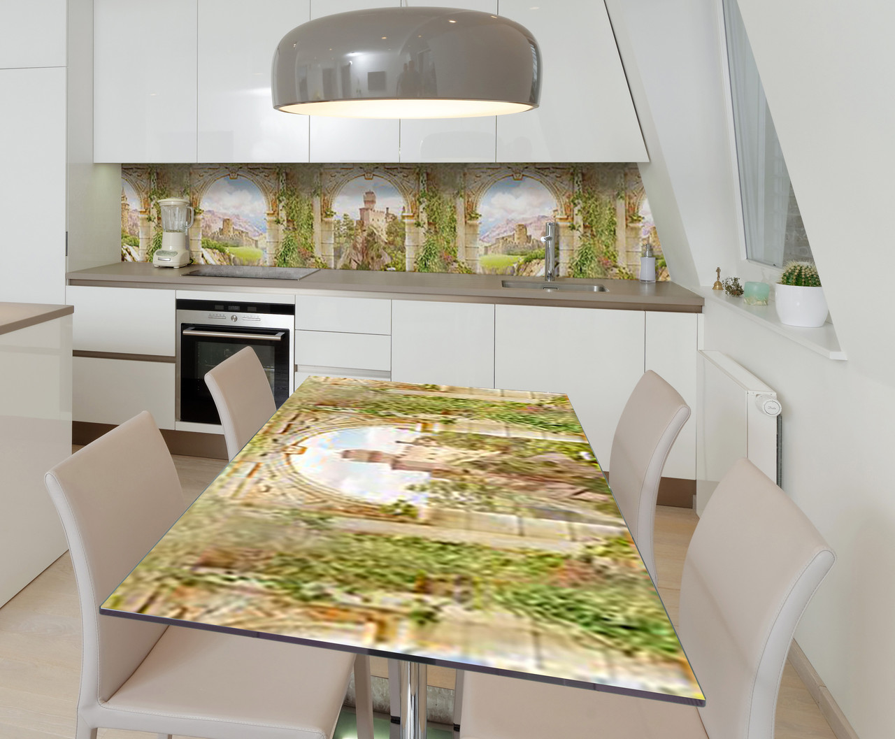 Наліпка 3Д виниловая на стол Zatarga «Замок на скалах» 650х1200 мм для домов, квартир, столов, кофейн, кафе, фото 1