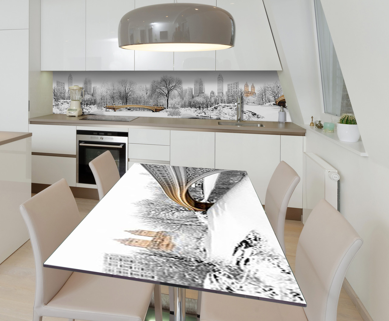 Наліпка 3Д виниловая на стол Zatarga «Заснеженный Нью-Йорк» 600х1200 мм для домов, квартир, столов, кофейн,, фото 1