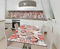 Наклейка 3Д виниловая на стол Zatarga «Маки на кирпиче» 650х1200 мм для домов, квартир, столов, кофейн, кафе