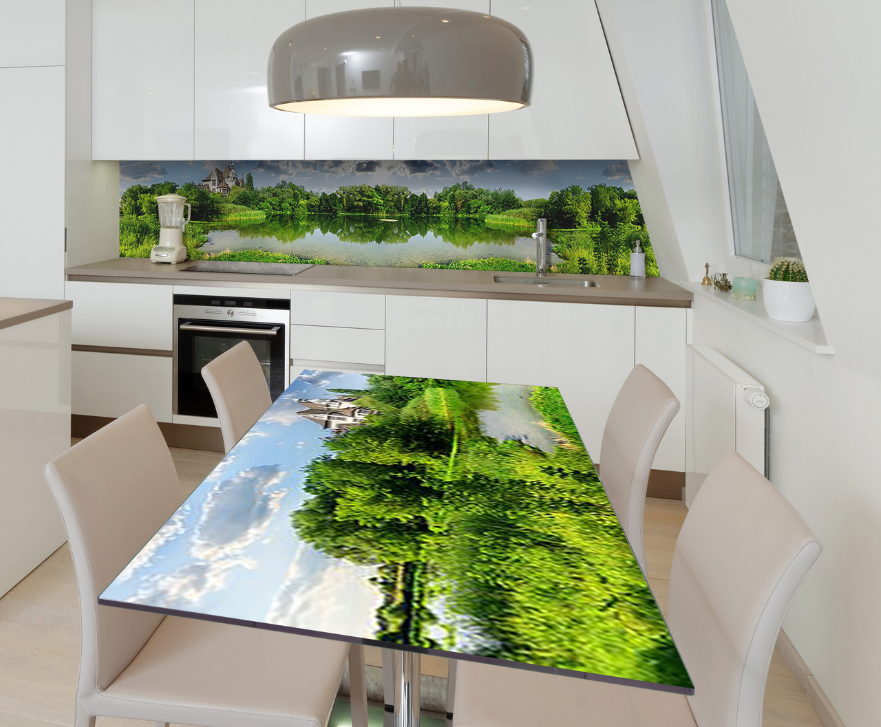 Наклейка 3Д вінілова на стіл Zatarga «Будинок біля озера» 600х1200 мм для будинків, квартир, столів, кофеєнь, кафе, фото 1