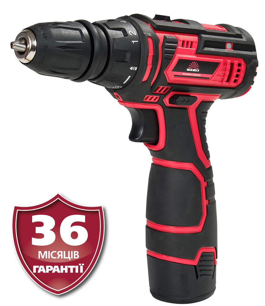 Дриль-шурупокрут акумуляторний 12 В, 2 швидкості, Латвія Vitals AU 12/2KP QC