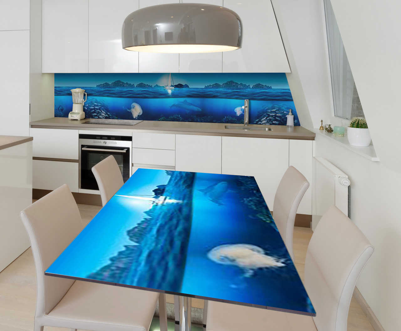 Наліпка 3Д вінілова на стіл Zatarga «Спів медуз» 600х1200 мм для будинків, квартир, столів, кофеєнь, кафе