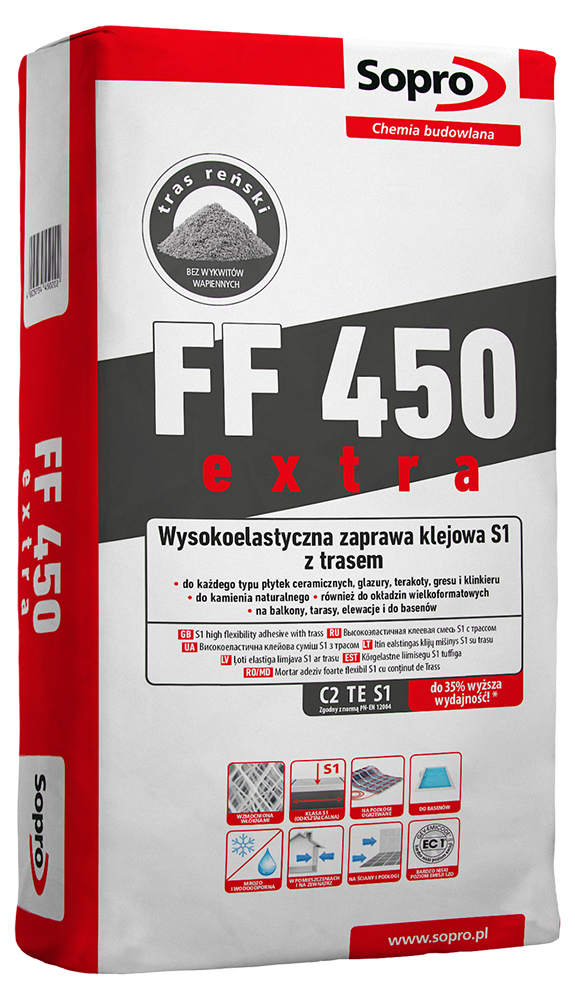 Клей для керамічної плитки Sopro FF 450 Extra S1 GR 20кг (підходить для теплих підлог)