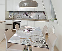 Наклейка 3Д виниловая на стол Zatarga «Магнолия и ажурный узор» 600х1200 мм для домов, квартир, столов,