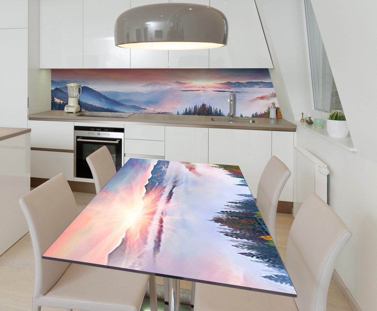 Наліпка 3Д вінілова на стіл Zatarga «Пробудження гір» 600х1200 мм для будинків, квартир, столів, кофеєнь,, фото 1