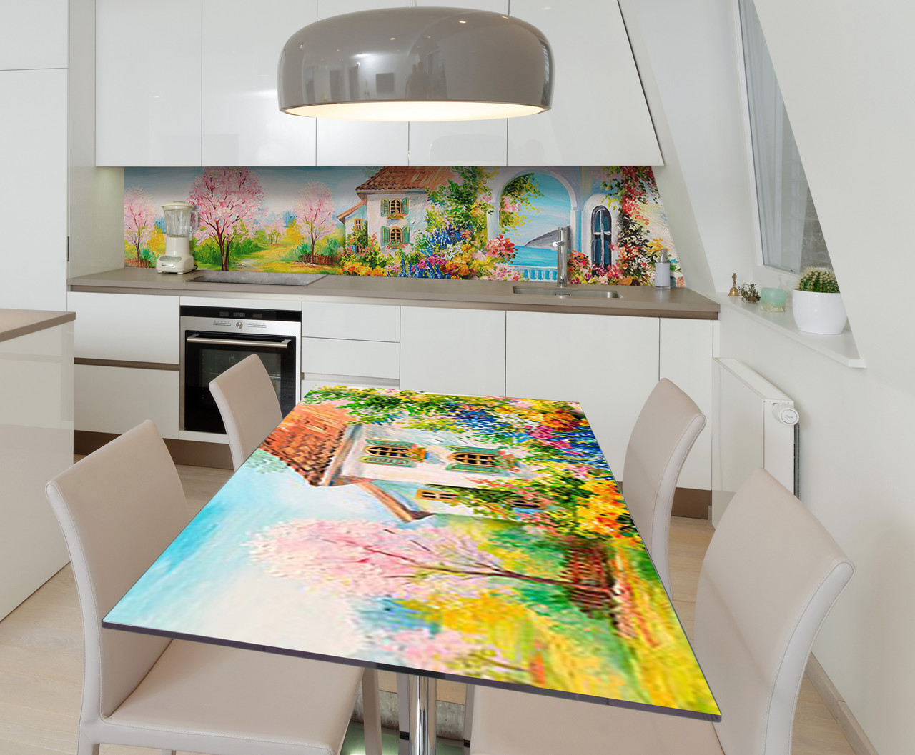 Наліпка 3Д виниловая на стол Zatarga «Тёплая акварель» 600х1200 мм для домов, квартир, столов, кофейн, кафе