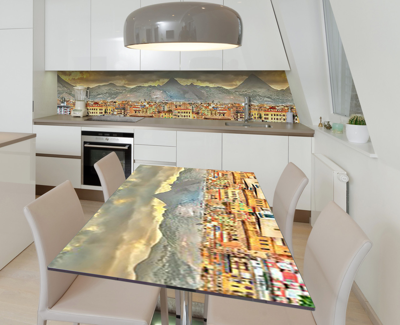 Наліпка 3Д вінілова на стіл Zatarga «Місто в межигір'ї» 600х1200 мм для будинків, квартир, столів, кофеєнь,