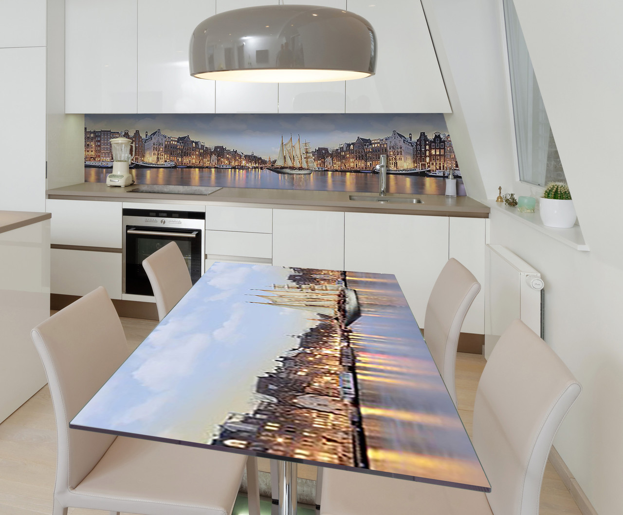 Наліпка 3Д виниловая на стол Zatarga «Каналы Амстердама» 600х1200 мм для домов, квартир, столов, кофейн, кафе