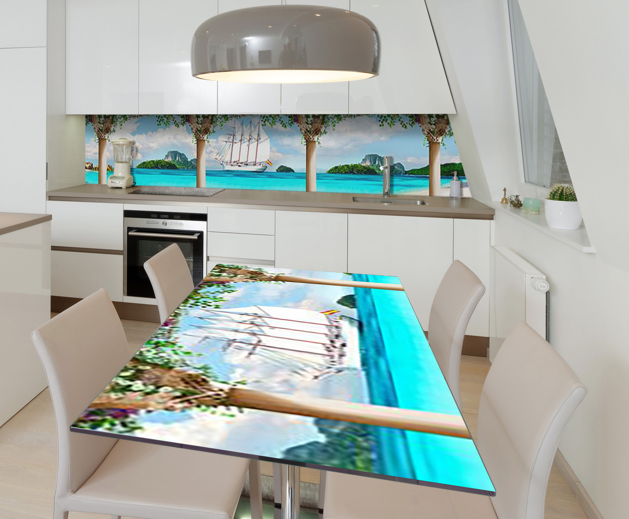 Наліпка 3Д вінілова на стіл Zatarga «Іспанський вітрильник» 600х1200 мм для будинків, квартир, столів,, фото 1