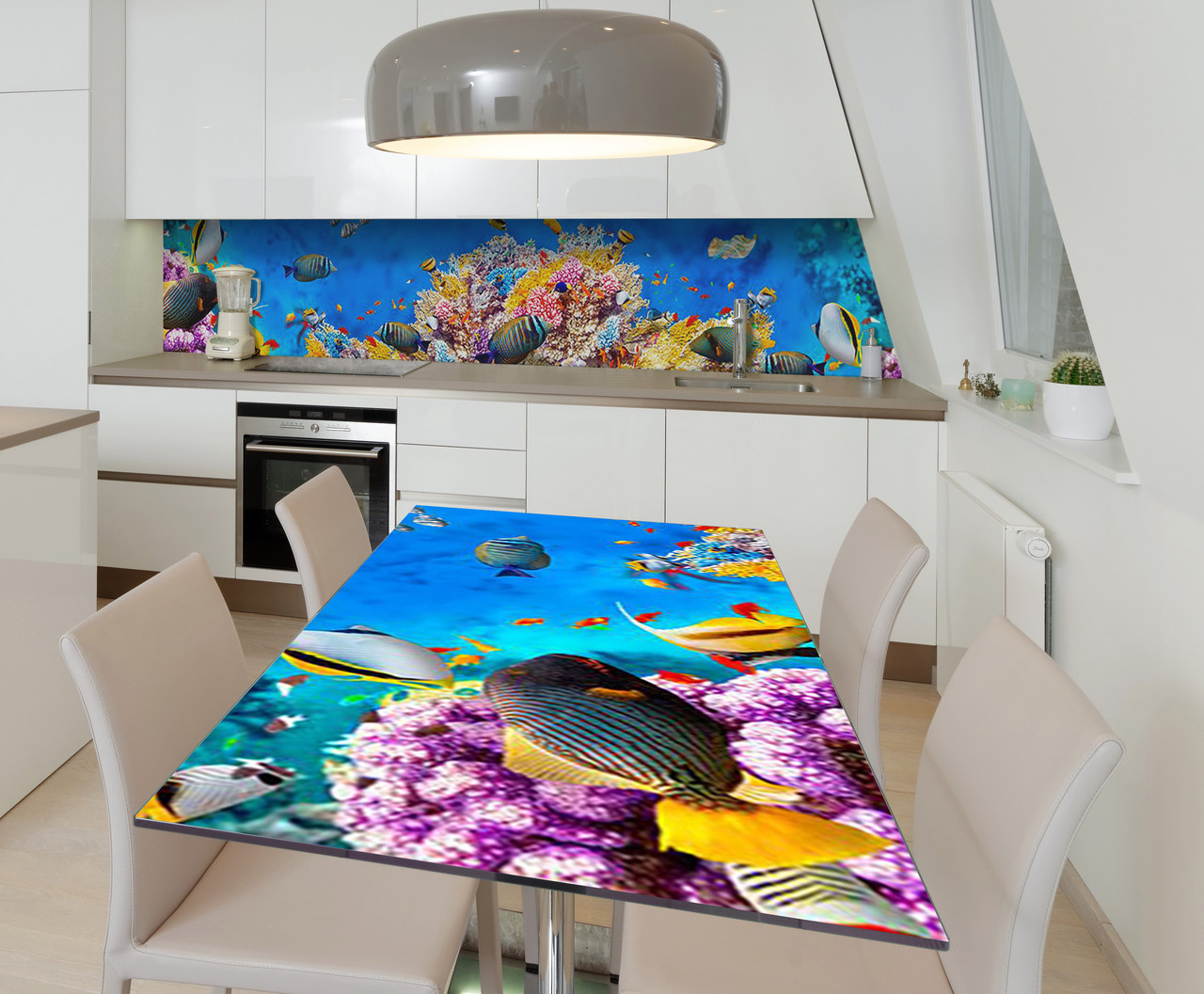 Наліпка 3Д виниловая на стол Zatarga «Коралловый риф» 600х1200 мм для домов, квартир, столов, кофейн, кафе