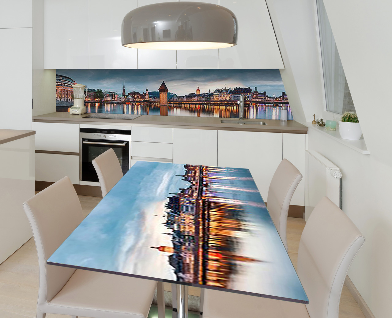 Наліпка 3Д вінілова на стіл Zatarga «Відображення вечірніх вогнів» 600х1200 мм для будинків, квартир, столів,