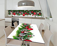 Наклейка 3Д виниловая на стол Zatarga «Новогодняя ветвь» 650х1200 мм для домов, квартир, столов, кофейн, кафе