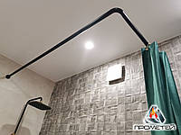 Угловой черный карниз из металла с порошковой краской в ванную для душевой шторки, Ø 20мм, 25мм, 30мм, 32 мм