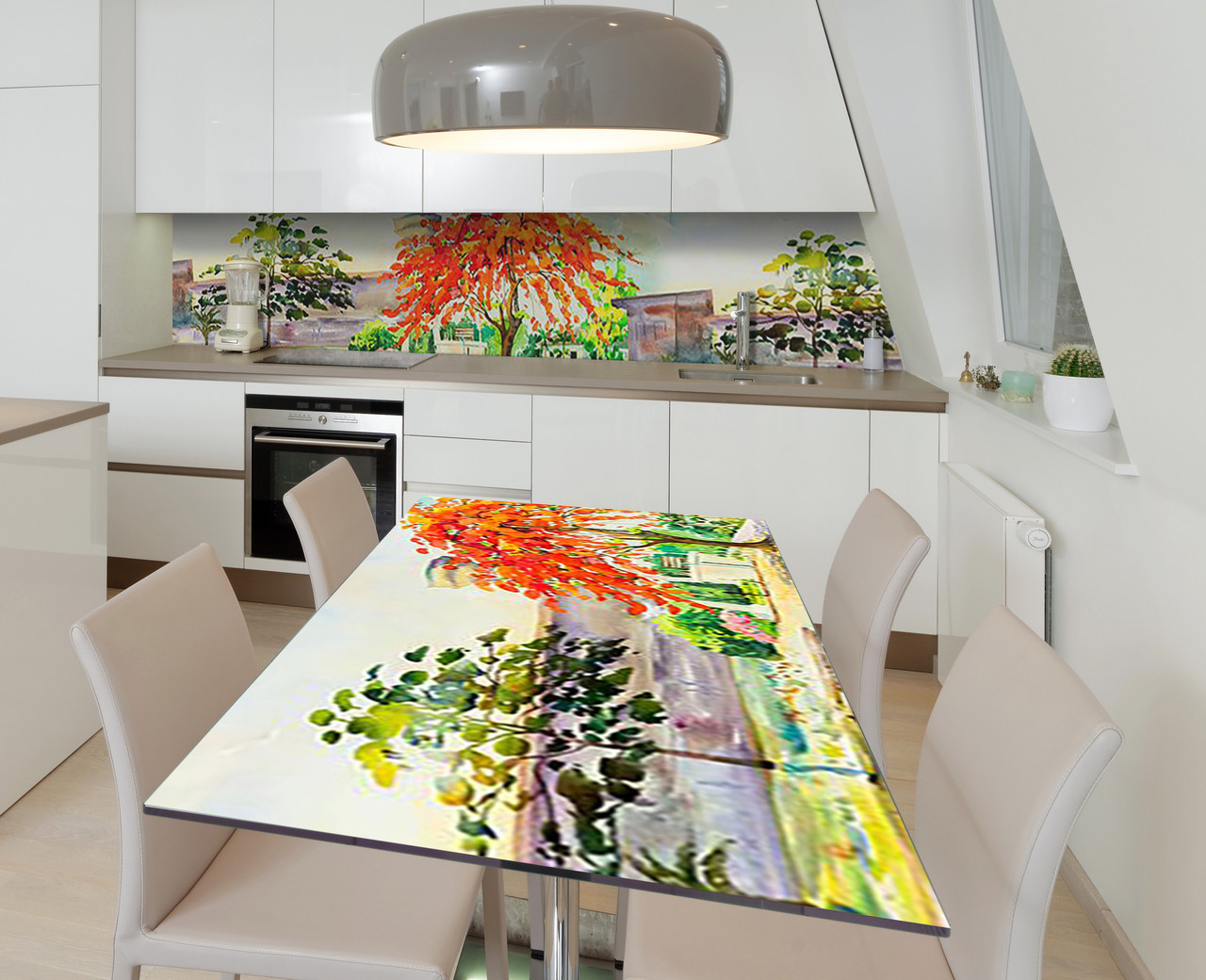 Наліпка 3Д вінілова на стіл Zatarga «Акварельний парк» 600х1200 мм для будинків, квартир, столів, кофеєнь,, фото 1