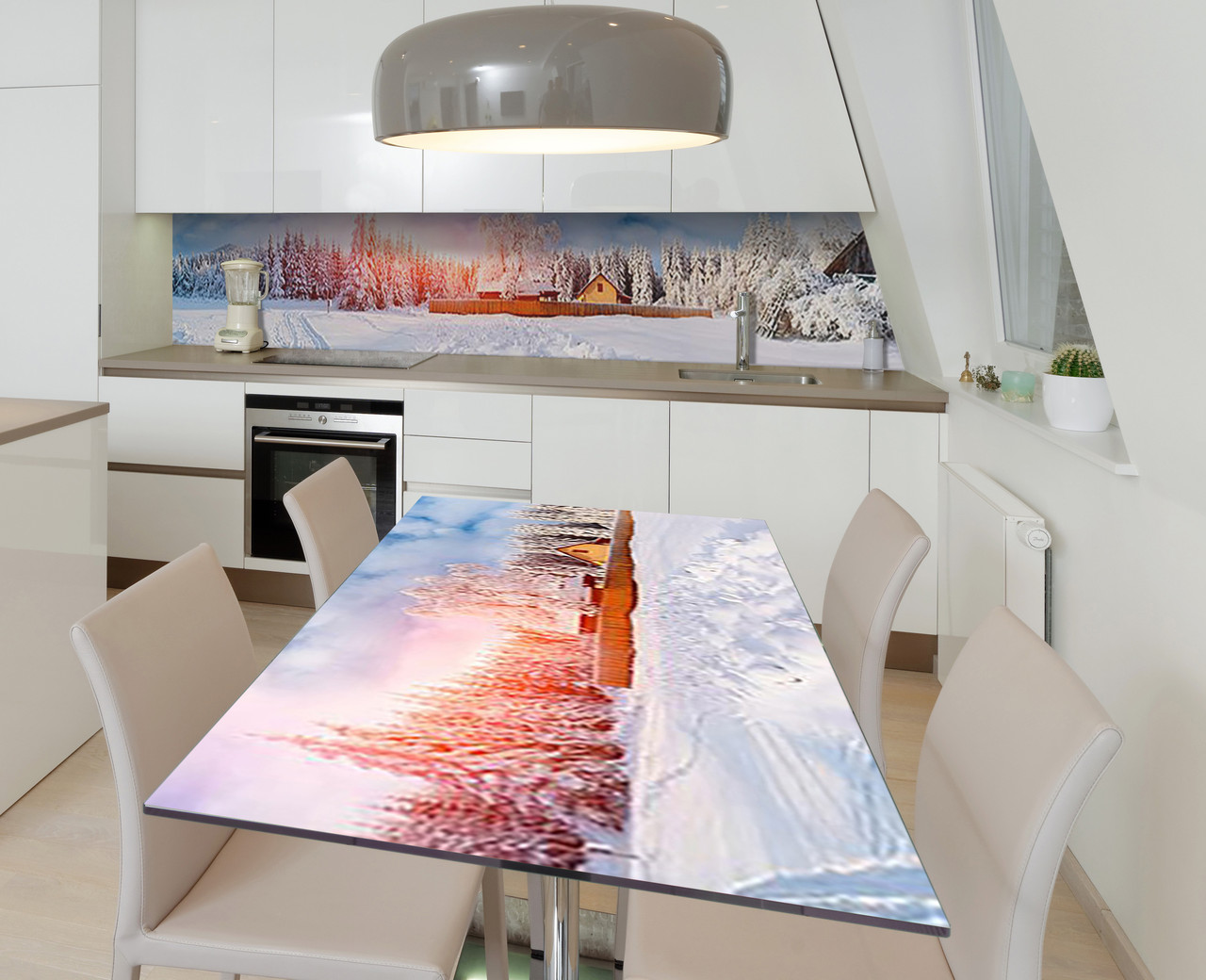 Наліпка 3Д вінілова на стіл Zatarga «Заснеженый ліс» 600х1200 мм для будинків, квартир, столів, кофеєнь, кафе, фото 1