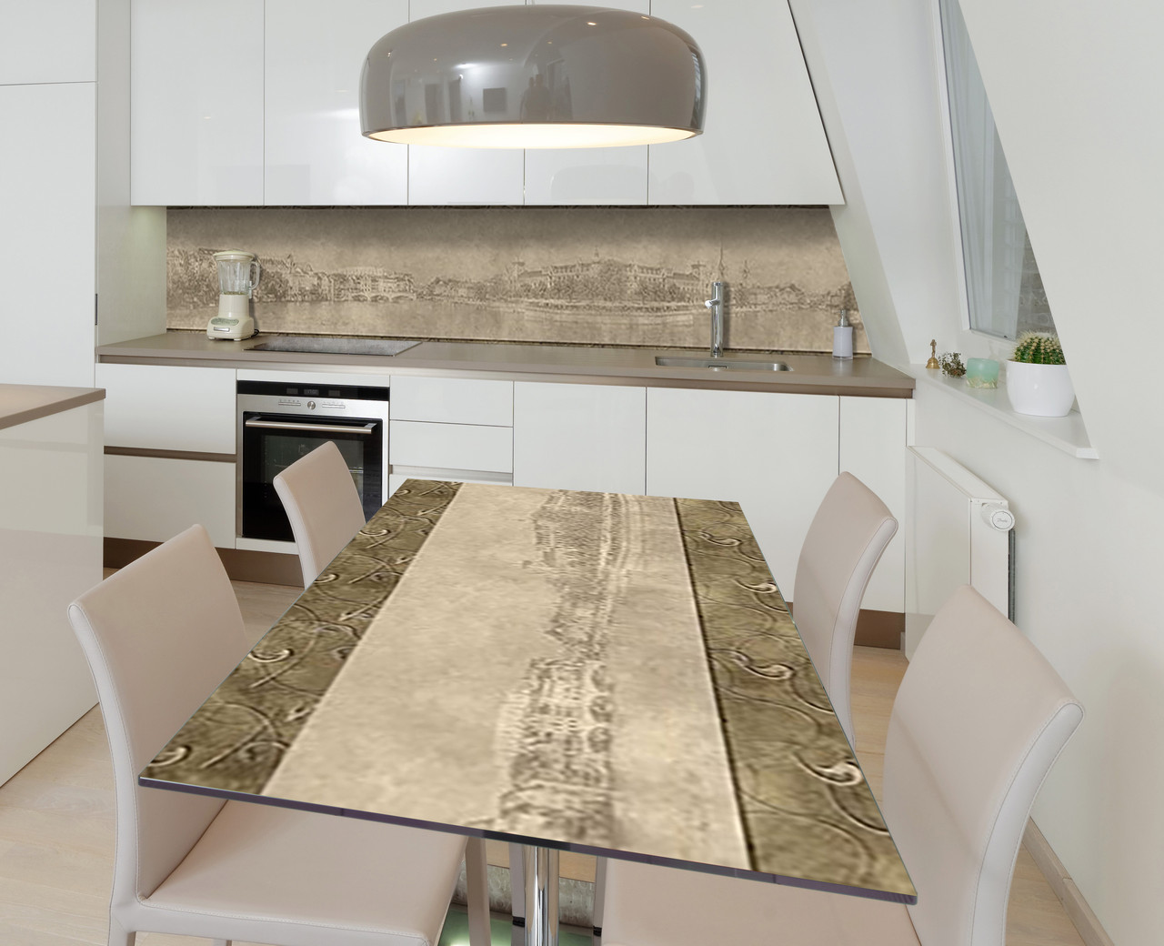 Наліпка 3Д виниловая на стол Zatarga «Панорама в сепии» 650х1200 мм для домов, квартир, столов, кофейн, кафе, фото 1