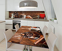 Наклейка 3Д виниловая на стол Zatarga «Круассан со свежим кофе» 600х1200 мм для домов, квартир, столов,