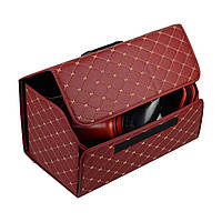 Органайзер для багажника автомобіля з кришкою, Екошкіра, Розмір L, Burgundy rhomb