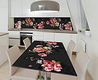 Наклейка 3Д виниловая на стол Zatarga «Цветы на графите» 600х1200 мм для домов, квартир, столов, кофейн, кафе