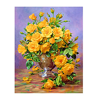 Алмазная вышивка "Желтые розы",цветы,натюрморт,ваза,частичная выкладка,мозаика 5d, наборы 30х40 см