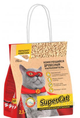 Деревне наповнювач для котячого туалету SuperCat Супер Кет комкующийся, 2.1 кг