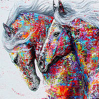Алмазная Мозаика Цветные Лошади Набор Вышивка Камнями DIY-HGX238 25x25 см (Полная Выкладка)