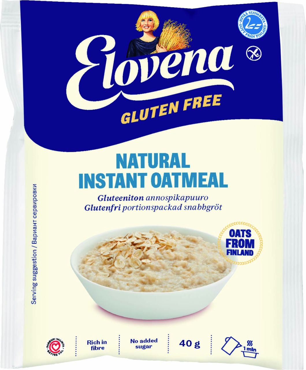 Вівсяна каша швидкого приготування без глютену ELOVENA 40г, (20шт/ящ)