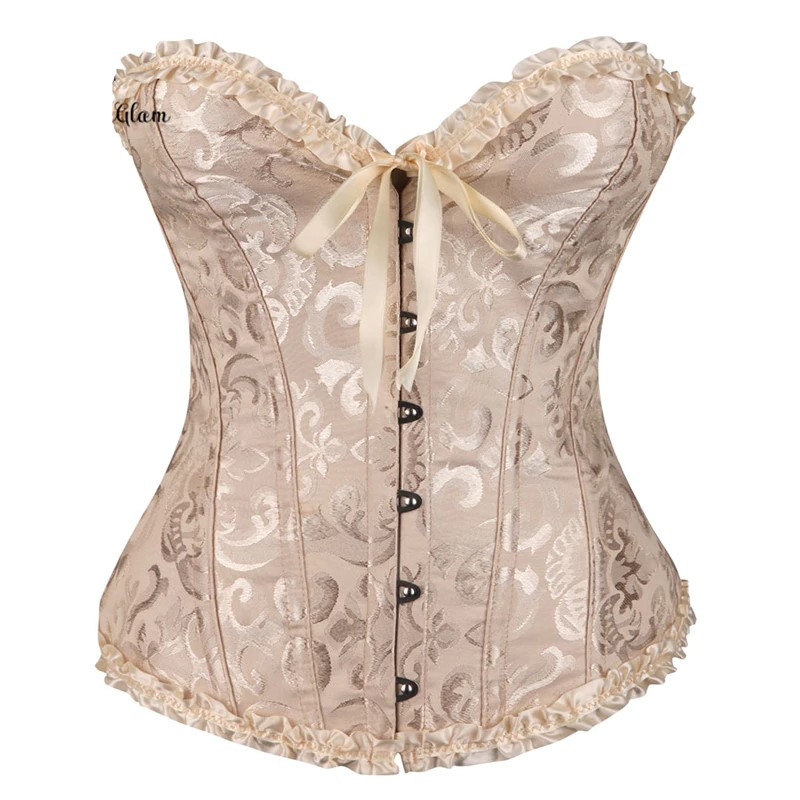 Корсет атласний бежевий на шнурівці, корсет жіночий жакардовий, фото 1