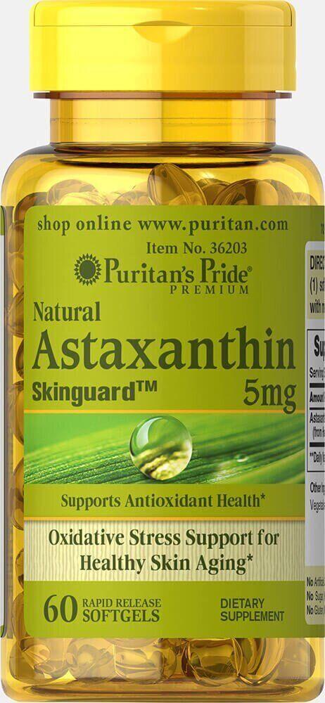 Puritan's Pride Natural Astaxanthin 5 mg, Астаксантин (60 капсул.)