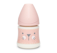 Пляшечка, 150 мл, кругла соска повільний потік, "Hygge:Затишні історії"/рожева