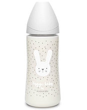 Пляшечка, 360 мл, кругла соска швидкий потік, "Hygge:Затишні історії"/сірий зайчик