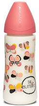 Пляшечка, 360 мл, кругла соска швидкий потік, "Крилаті історії"/рожева