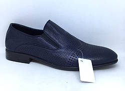 Чоловічі класичні туфлі, натуральна шкіра з перфорацією, колір синій, розмір 40,41,42,43