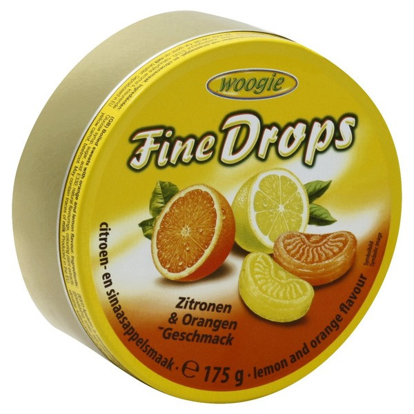 Льодяники Woogie Fine Drops зі смаком лимона і апельсина в залізній банці, 200 г (Австрія)