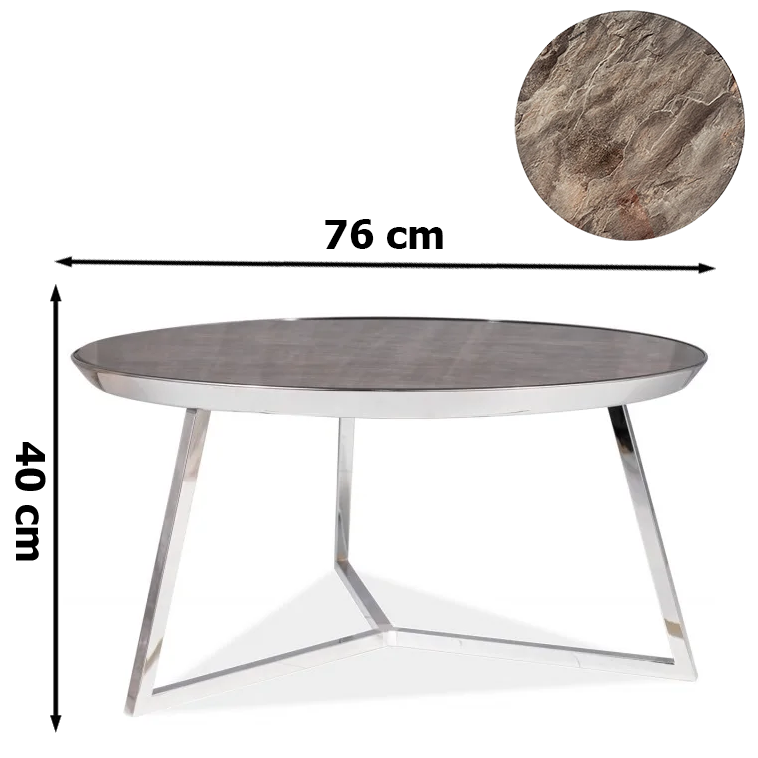 Круглий сірий журнальний стіл TEMIDA B 76х40см під мармур з хромом в стилі модерн
