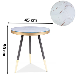 Круглий журнальний столик 45х50 см Vega C зі стільницею під білий мармур для вітальні модерн