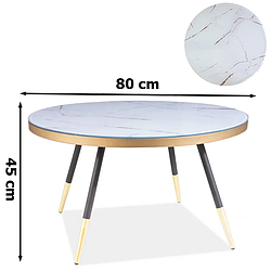 Журнальний столик із стільницею під мармур Vega B 80х45см ніжки чорні з золотим для вітальні