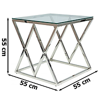 Журнальный квадратный стол Signal Zegna B 55х55х55 см из прозрачного закаленного стекла с ножками хром