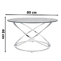 Круглый прозрачный журнальный столик Signal EOS B 80х46 см из стекла на хром каркасе для гостиной модерн