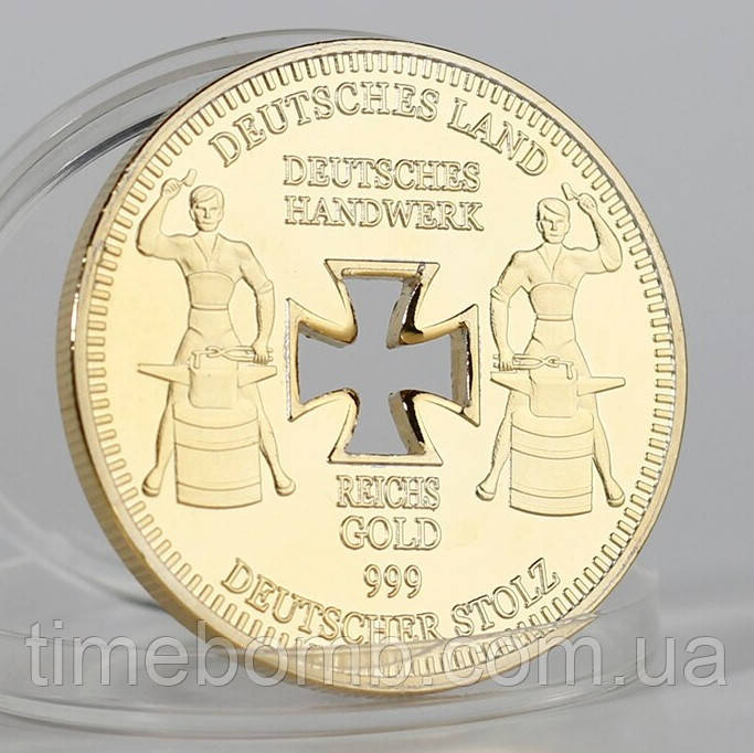 Позолочена сувенірна монета банку Німеччини, фото 1