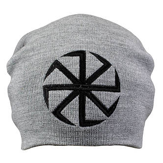 Шапка біні з вишивкою КОЛОВОРОТ сіра, фото 2